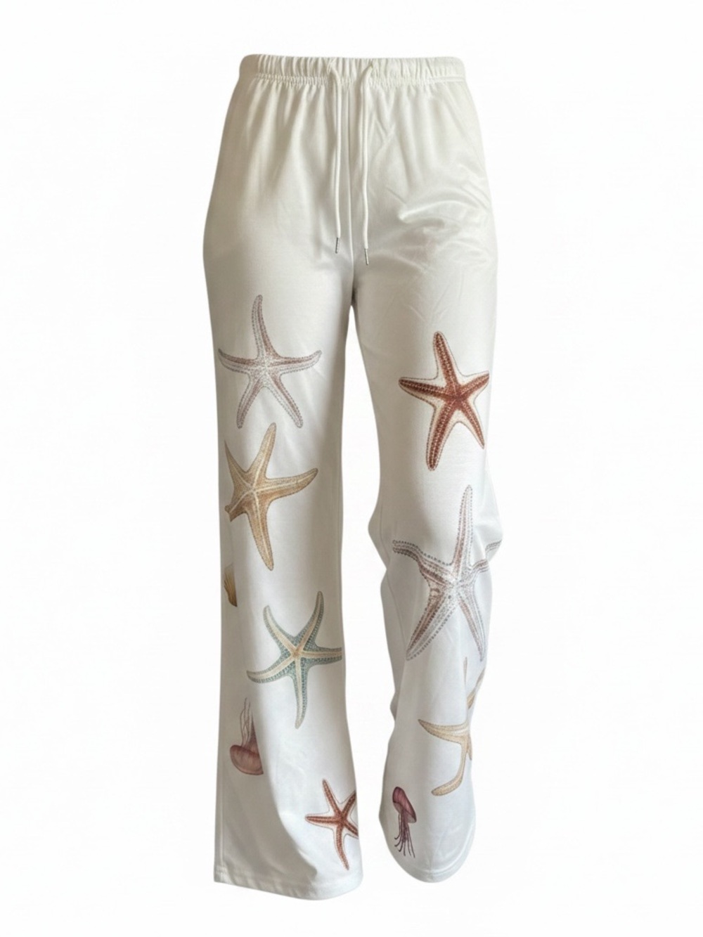 SHEIN White Wide Leg Pants with Multicolor Starfish Print